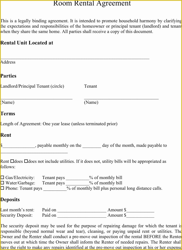 Free Room Rental Agreement Template Word Of 5 Room Rental Agreement form Templates formats Examples