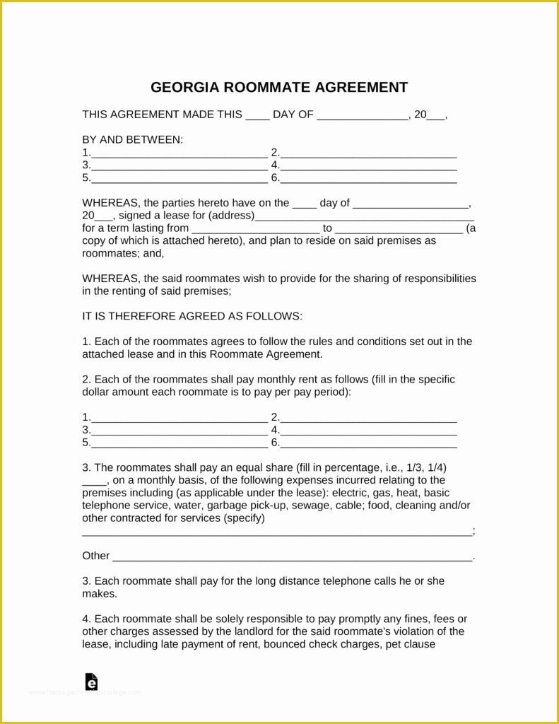 Free Room Rental Agreement Template Word Of Free Georgia Roommate Room Rental Agreement Template