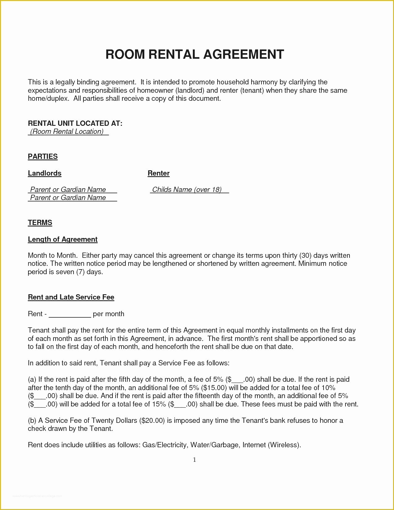 Free Room Rental Agreement Template Word Of Free Room Rental Lease Agreement Template