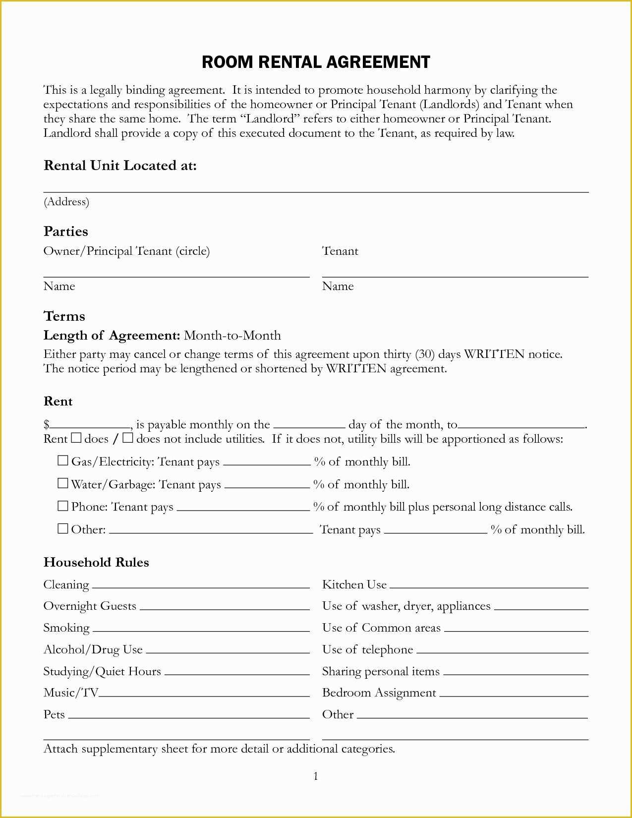 Free Room Rental Agreement Template Word Of Lease Agreement Template