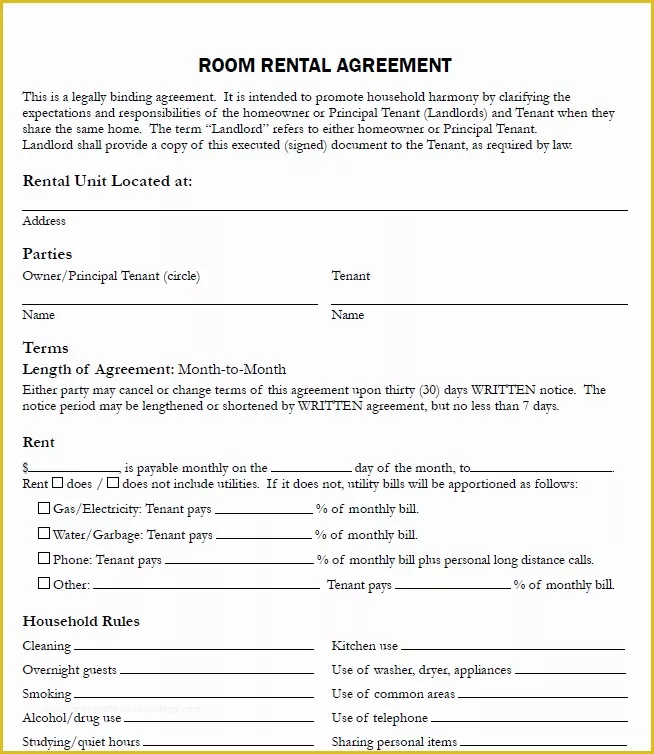 Free Room Rental Agreement Template Word Of Room Rental Agreement form