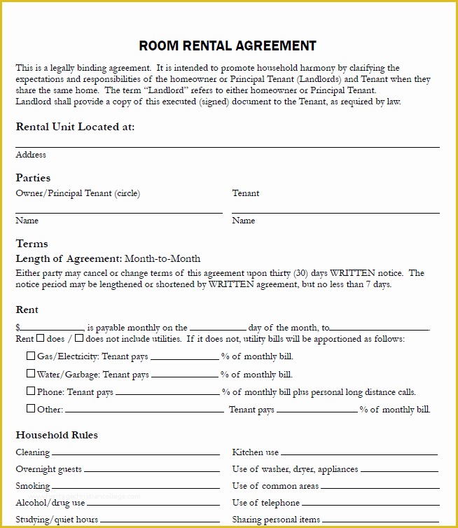 Free Room Rental Agreement Template Word Of Room Rental Agreement Form