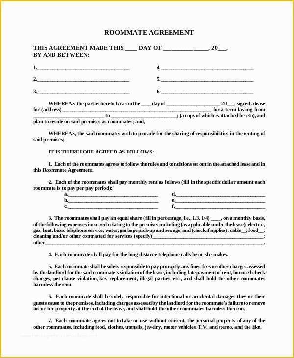 Free Room Rental Agreement Template Word Of Roommate Agreement 13 Free Pdf Word Documents Download