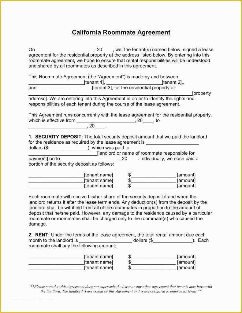 Free Room Rental Agreement Template Word Of Simple California Residential Lease Agreement Clean Free