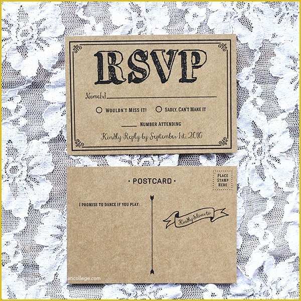 Free Rsvp Postcard Template Of Black Rustic Vintage Diy Wedding Invitation Set