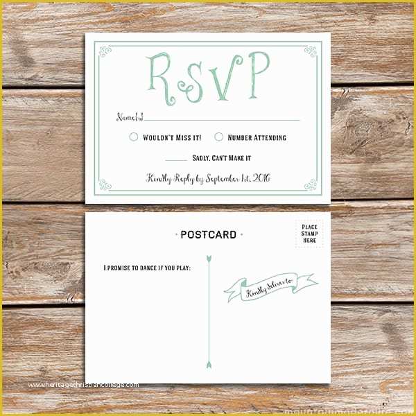 Free Rsvp Postcard Template Of Mint Rustic Diy Rsvp Card