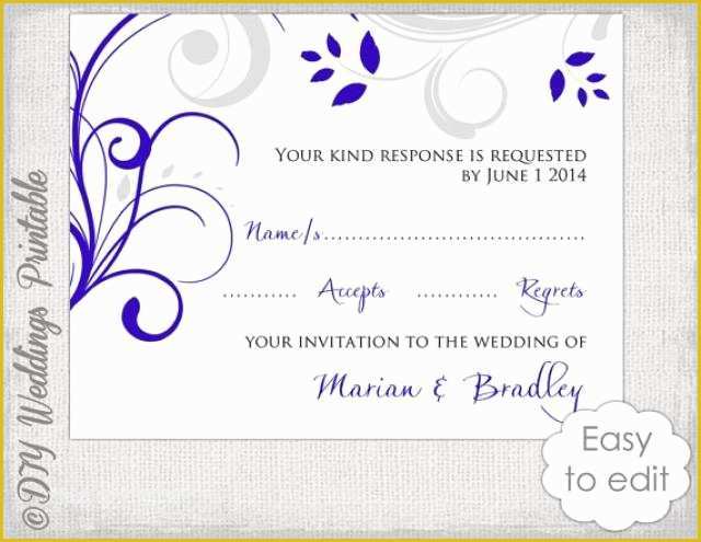 Free Rsvp Postcard Template Of Response Card Template Diy Royal Blue & Silver Gray