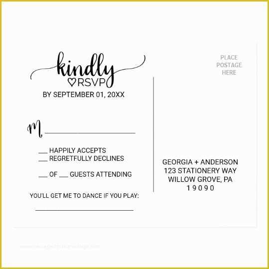 Free Rsvp Postcard Template Of Simple Black & White Calligraphy song Request Rsvp