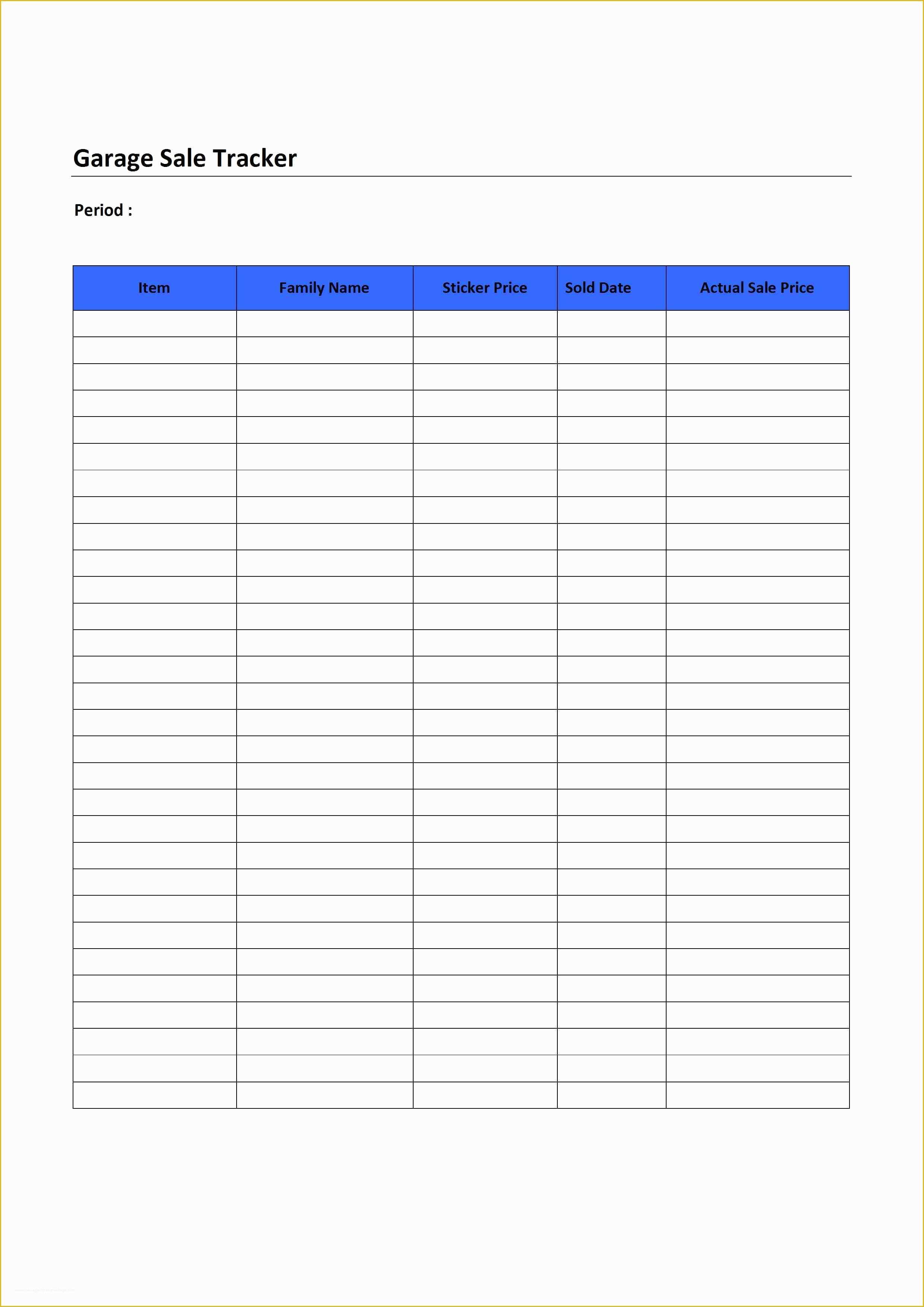 Free Sales Tracker Template Of Garage Sale Tracker