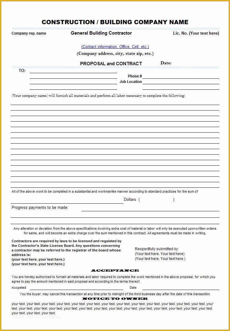 Free Sample Bid Proposal Template Of Microsoft Contractor Proposal Template