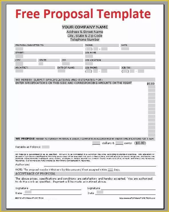 Free Sample Bid Proposal Template Of Printable Sample Construction Proposal Template form