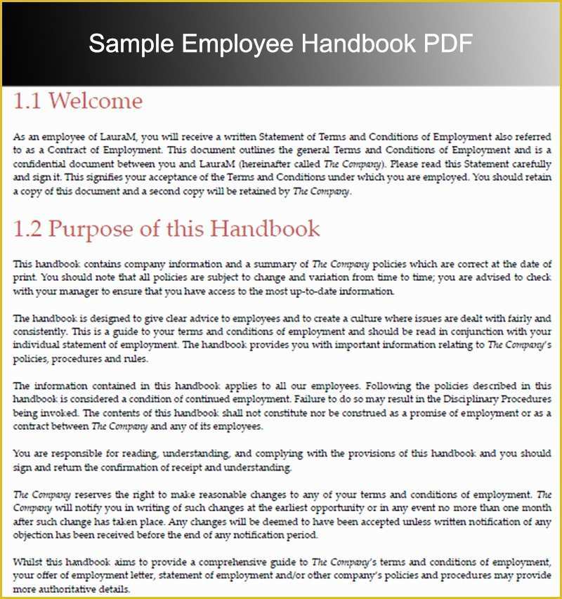 Free Sample Employee Handbook Template Of 10 Employee Handbook Templates Free Word Pdf Doc Samples