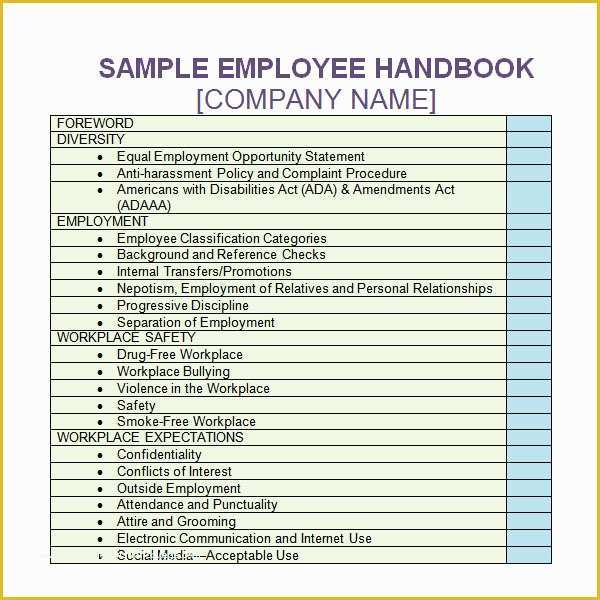 Free Sample Employee Handbook Template Of 6 Sample Printable Employee Handbook Templates