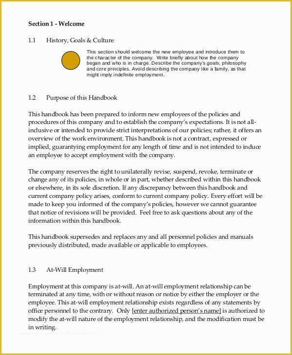 Free Sample Employee Handbook Template Of Employee Handbook Template 12 Free Sample Example