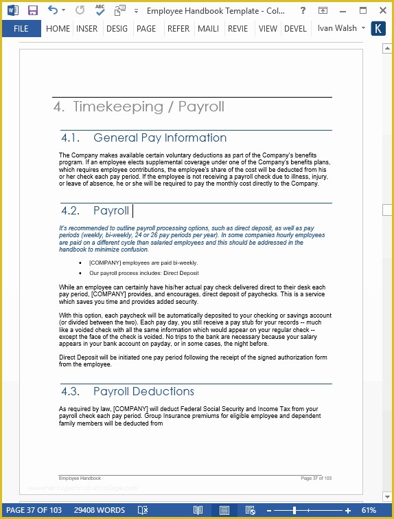 Free Sample Employee Handbook Template Of Employee Handbook Template Ms Word – 140 Sample topics