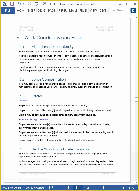 Free Sample Employee Handbook Template Of Employee Handbook Template Ms Word – 140 Sample topics