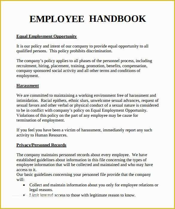 Free Sample Employee Handbook Template Of Employee Policy Handbook Sample Templates Resume