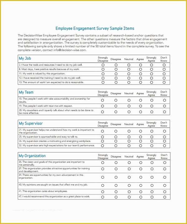 Free Sample Employee Satisfaction Survey Templates Of 7 Employee Survey Templates Download for Free