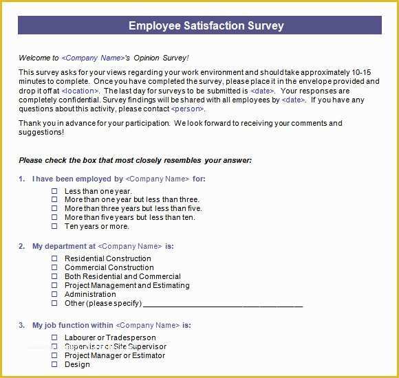 Free Sample Employee Satisfaction Survey Templates Of Employee Satisfaction Survey 16 Download Free Documents