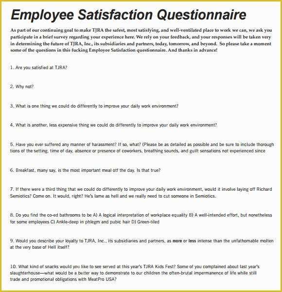 Free Sample Employee Satisfaction Survey Templates Of Employee Satisfaction Survey 9 Download Free Documents