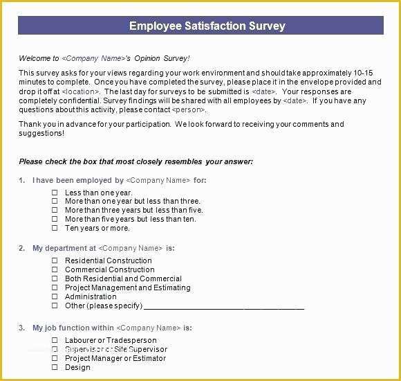Free Sample Employee Satisfaction Survey Templates Of Employee Satisfaction Survey Template Word Questionnaire