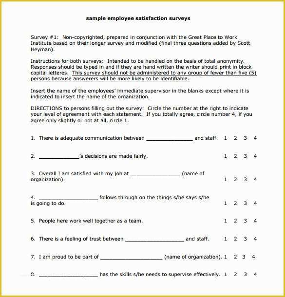 Free Sample Employee Satisfaction Survey Templates Of Employee Satisfaction Survey Templates – 7 Samples