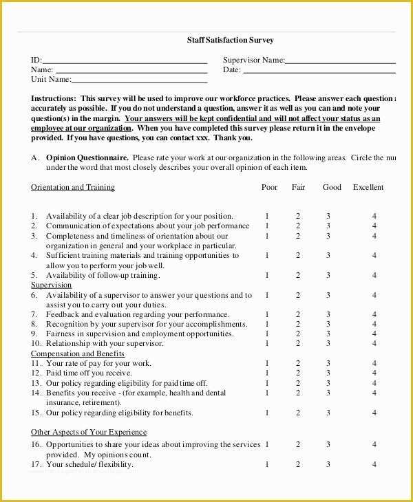 Free Sample Employee Satisfaction Survey Templates Of Staff Survey Template 7 Free Excel Pdf Documents