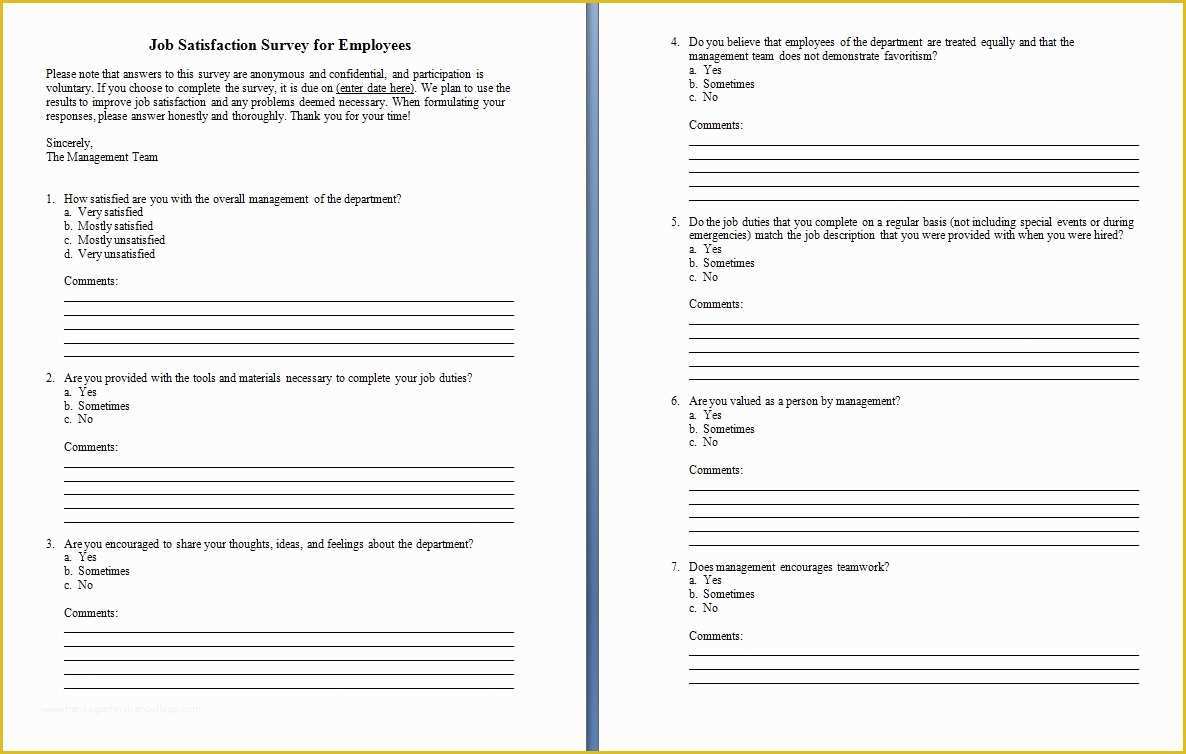 Free Sample Employee Satisfaction Survey Templates Of Survey Template Word Word Excel Pdf formats