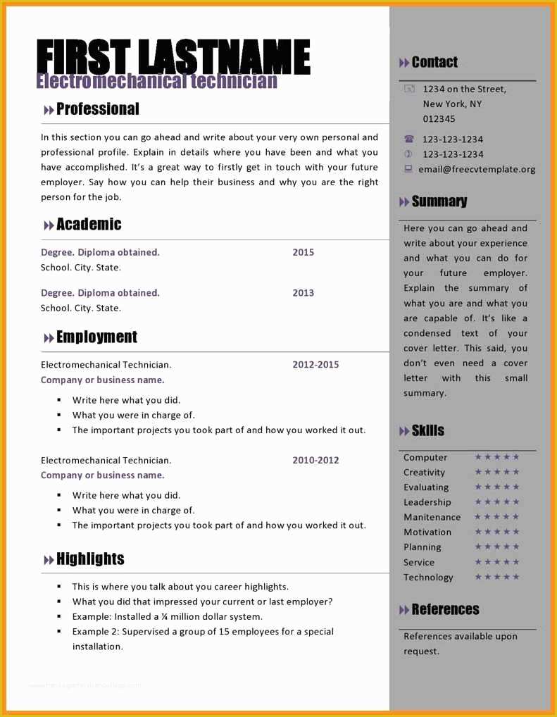 Free Sample Resume Templates Of 8 Free Cv Template Microsoft Word