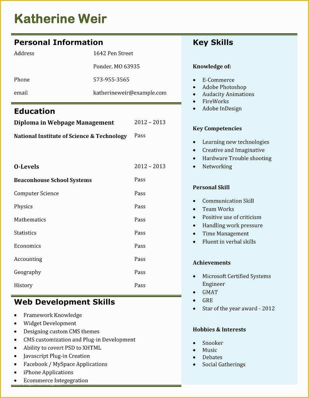 Free Sample Resume Templates Of 9 Best Free Resume Templates for Freshers