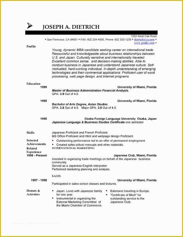 Free Sample Resume Templates Of Free Resume Template Downloads