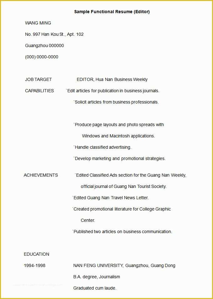 Free Sample Resume Templates Of Functional Resume Template – 15 Free Samples Examples