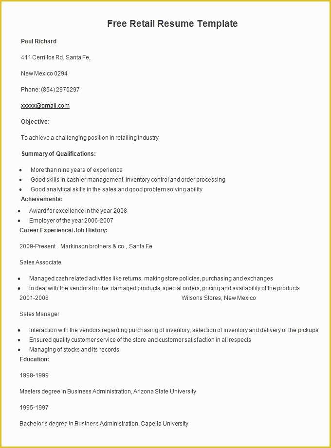 Free Sample Resume Templates Of Resume Templates – 127 Free Samples Examples & format