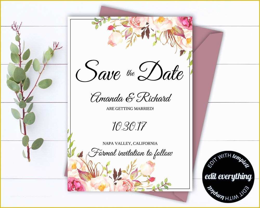 Free Save the Date Templates Of Pink Floral Save the Date Wedding Template Pink Floral