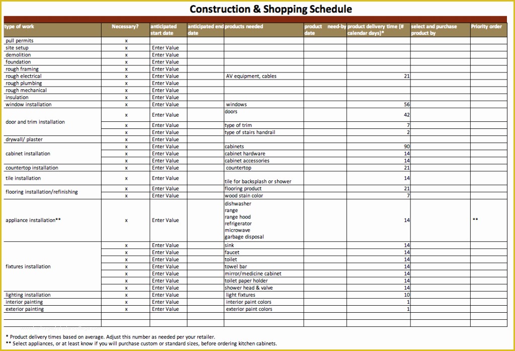 Free Schedule Template Of Construction Schedule Template Excel Free Download