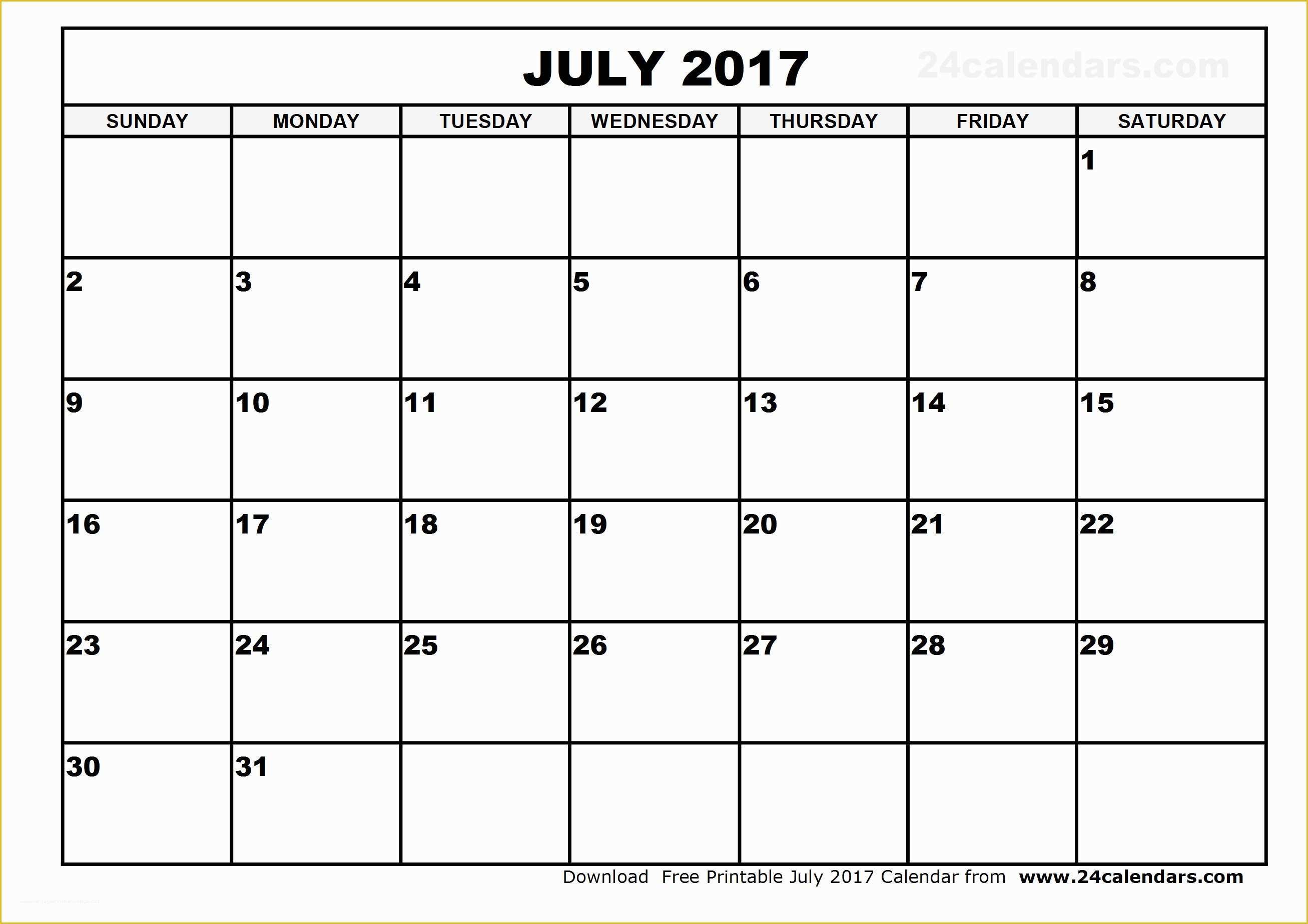 Free Schedule Template Of July 2017 Calendar Template