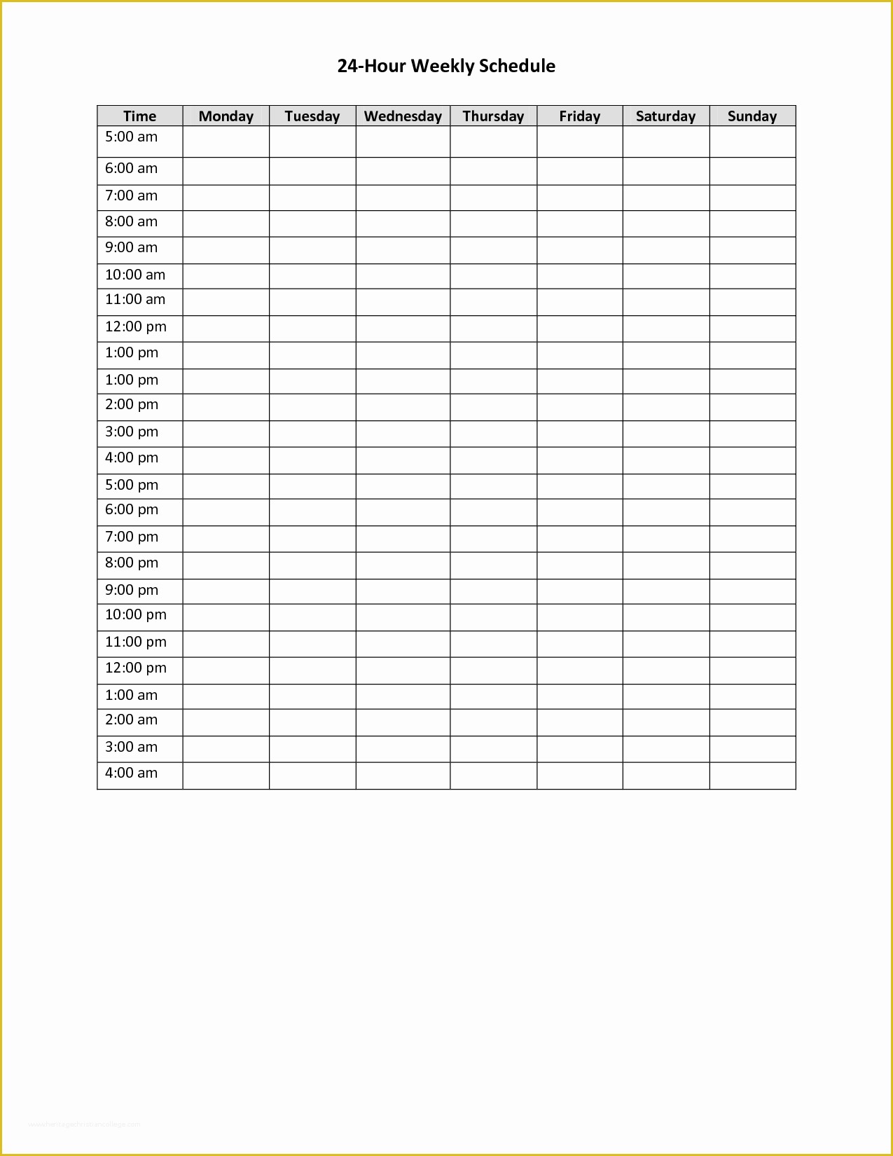 Free Schedule Template Of Weekly Hourly Schedule Template