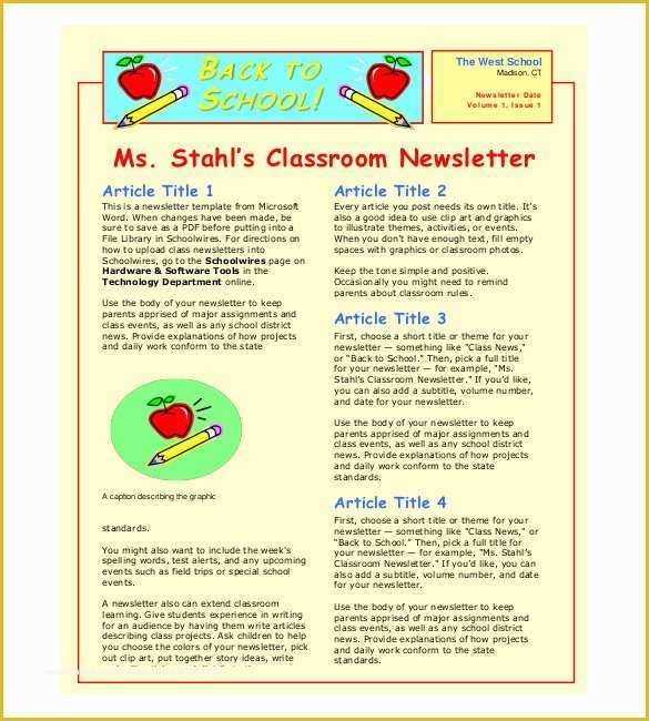 Free School Newsletter Templates Of Classroom Newsletter Template – 9 Free Word Pdf