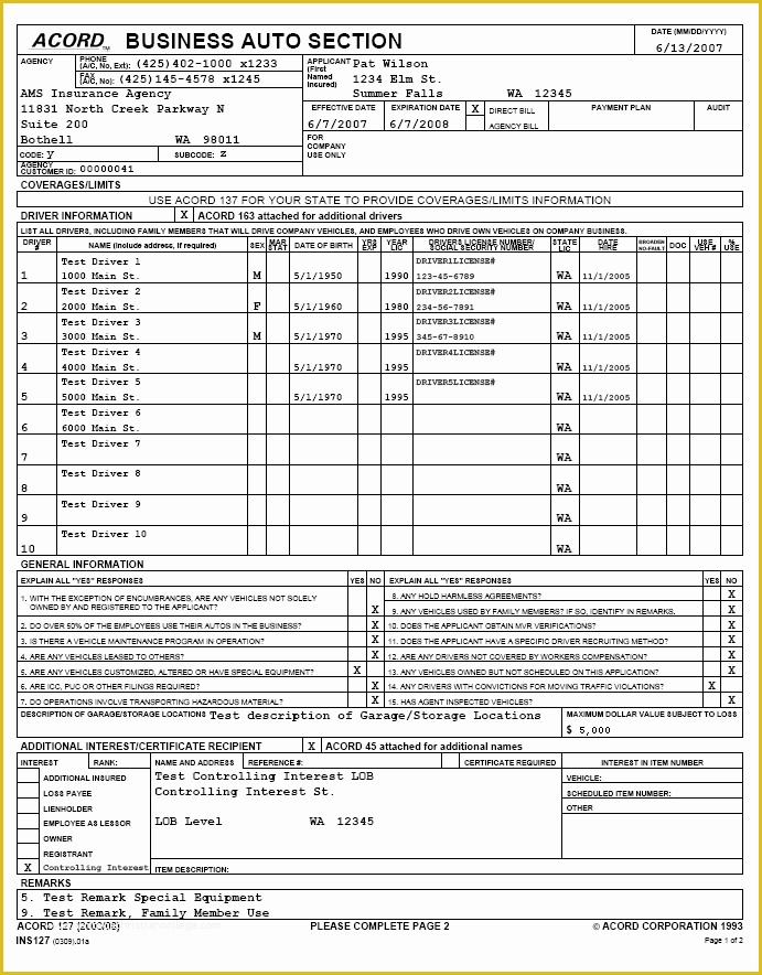 Free Section 125 Plan Document Template Of Acord Applications form Bing Images