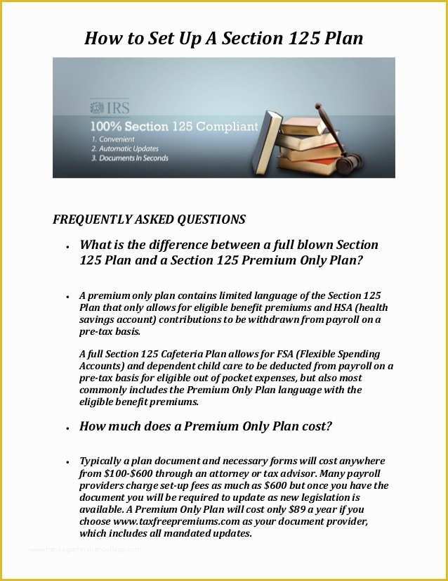 Free Section 125 Plan Document Template Of Tax Free Premiums Section 125 Plan Document