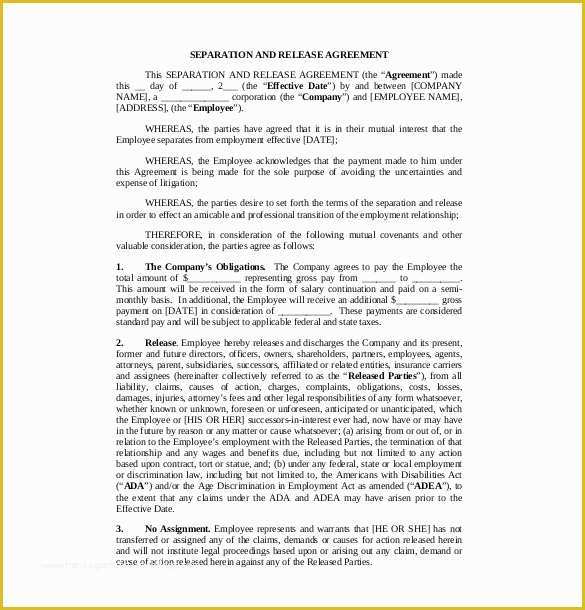 Free Separation Agreement Template Of 16 Separation Agreement Templates Free Sample Example