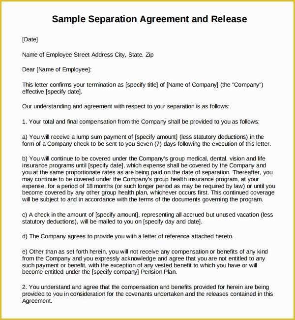 Free Separation Agreement Template Of 6 Business Separation Agreements