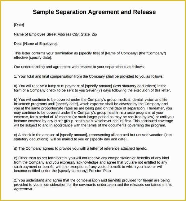 Free Separation Agreement Template Of 6 Business Separation Agreements