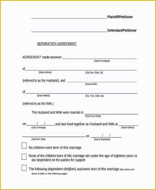 Free Separation Agreement Template Of 7 Separation Agreement form Samples Free Sample