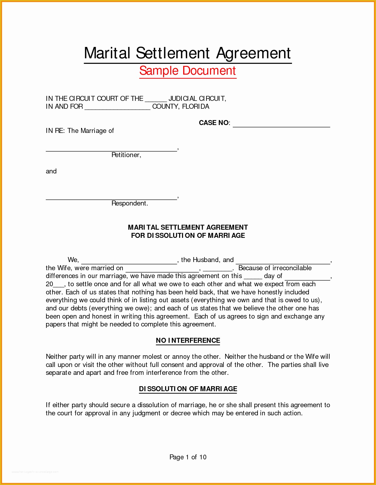 Free Separation Agreement Template Of 8 Divorce Settlement Agreement form