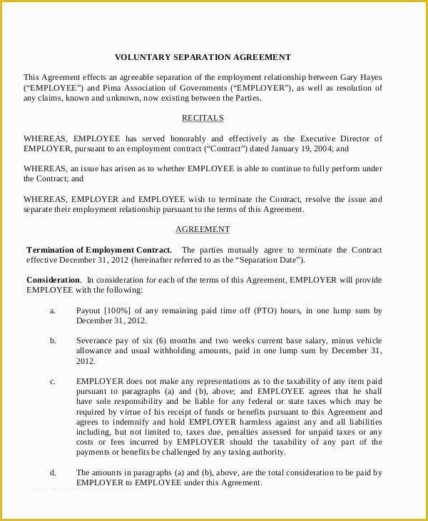 Free Separation Agreement Template Of 8 Sample Employment Separation Agreements