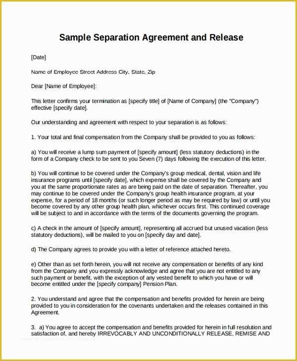 Free Separation Agreement Template Of 9 Business Separation Agreement Templates