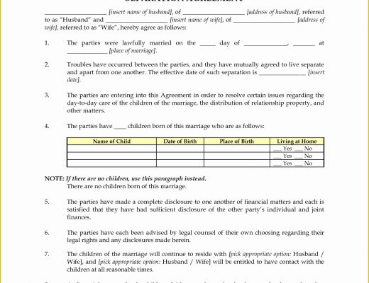 Free Separation Agreement Template Of Best S Of Free Marital Separation Agreement forms