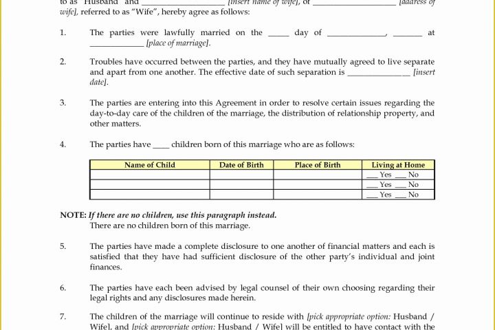 Free Separation Agreement Template Of Best S Of Free Marital Separation Agreement forms