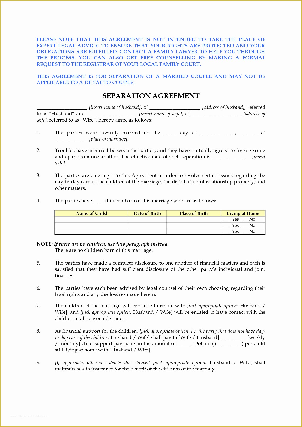 Free Separation Agreement Template Of Best S Of Free Marital Separation Agreement forms